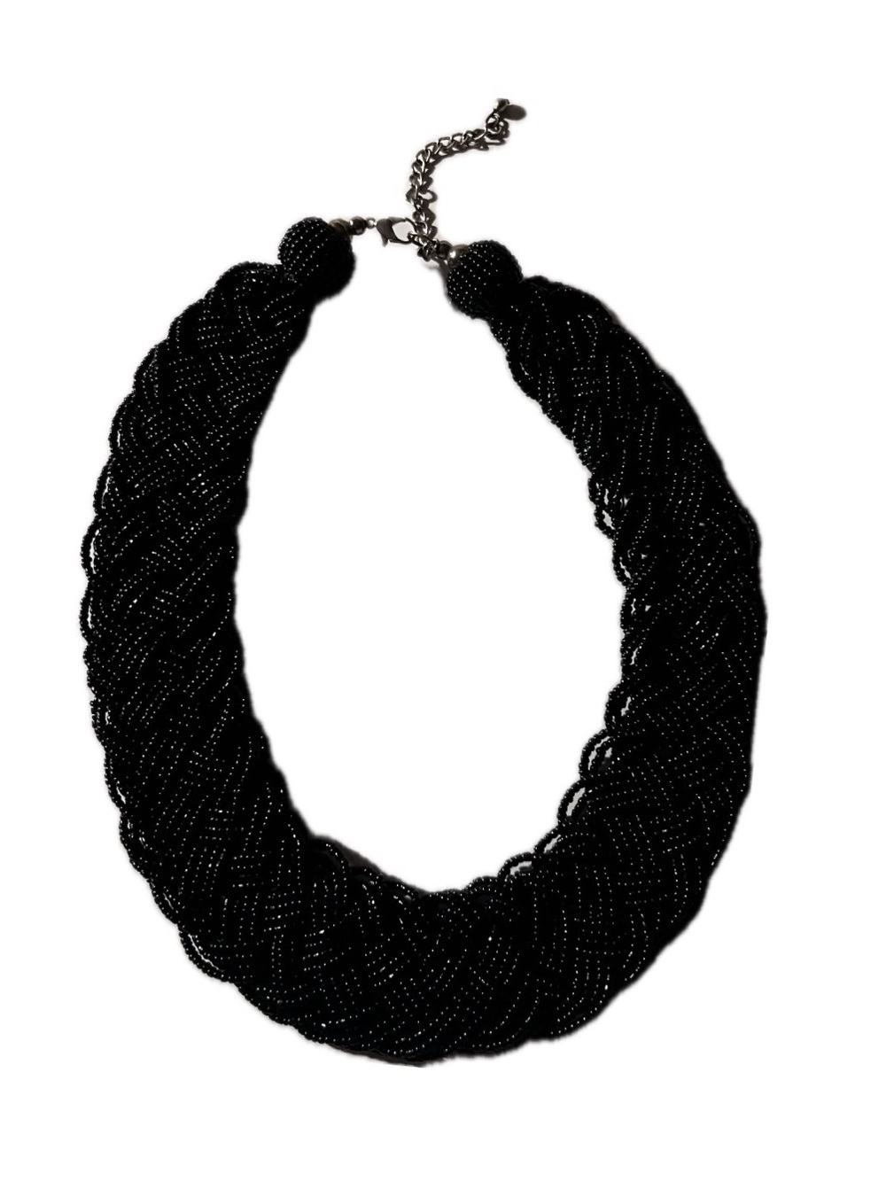 Black Beaded Braided Statement Necklace